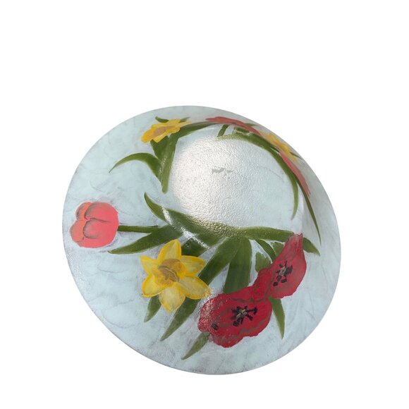 Vintage Hand-Painted frosted Floral Glass Serving fruit decorative Bowl SKU 9310 - Picture 11 of 12